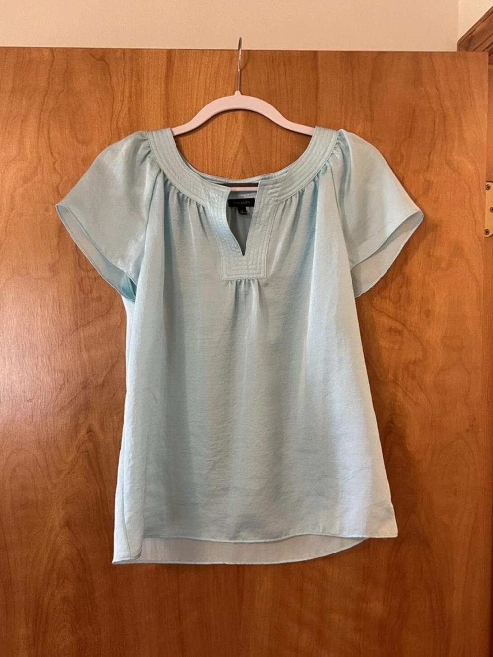 Talbots Solid Light Blue Blouse Short Sleeve Top Shirt Women’s Size 6